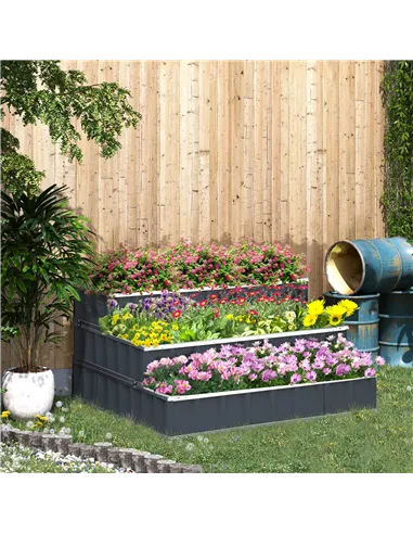 Outsunny 3 Tier Raised Garden Bed, Metal Elevated Planer Box Kit Flower Pot w/ A Pairs of Glove for Garden, Patio to Grow Vegeta