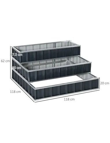 Outsunny 3 Tier Raised Garden Bed, Metal Elevated Planer Box Kit Flower Pot w/ A Pairs of Glove for Garden, Patio to Grow Vegeta