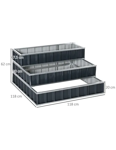 Outsunny 3 Tier Raised Garden Bed, Metal Elevated Planer Box Kit Flower Pot w/ A Pairs of Glove for Garden, Patio to Grow Vegeta
