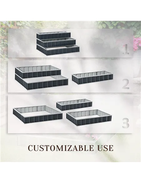 Outsunny 3 Tier Raised Garden Bed, Metal Elevated Planer Box Kit Flower Pot w/ A Pairs of Glove for Garden, Patio to Grow Vegeta