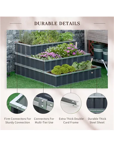 Outsunny 3 Tier Raised Garden Bed, Metal Elevated Planer Box Kit Flower Pot w/ A Pairs of Glove for Garden, Patio to Grow Vegeta
