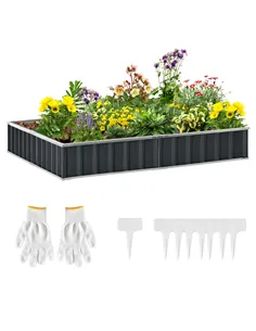 Outsunny 645L Metal Raised Garden Bed, DIY Large Steel Planter Box, No Bottom w/ A Pairs of Glove for Backyard, Patio to Grow Ve