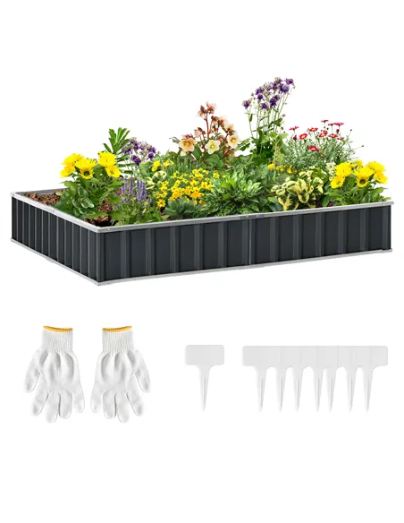 Outsunny 645L Metal Raised Garden Bed, DIY Large Steel Planter Box, No Bottom w/ A Pairs of Glove for Backyard, Patio to Grow Ve