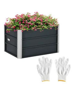 Outsunny 108L Raised Garden Bed, Galvanized Steel Elevated Planter Box w/ Installation Gloves for Backyard, Patio to Grow Vegeta
