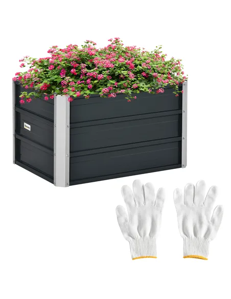 Outsunny 108L Raised Garden Bed, Galvanized Steel Elevated Planter Box w/ Installation Gloves for Backyard, Patio to Grow Vegeta