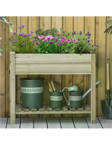 Outsunny Garden Wooden Planters， Raised Garden Bed with Legs and Storage Shelf Elevated Wooden Planter Box