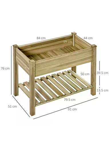 Outsunny Garden Wooden Planters， Raised Garden Bed with Legs and Storage Shelf Elevated Wooden Planter Box