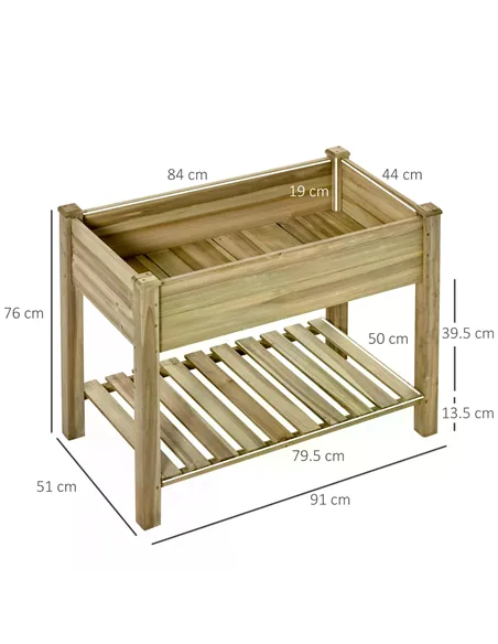 Outsunny Garden Wooden Planters， Raised Garden Bed with Legs and Storage Shelf Elevated Wooden Planter Box