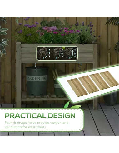 Outsunny Garden Wooden Planters， Raised Garden Bed with Legs and Storage Shelf Elevated Wooden Planter Box