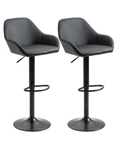 HOMCOM Bar Stools Set of 2, Height Adjustable Swivel Barstools, PU Leather Kitchen Stools with Backs, Armrests and Footrest for 