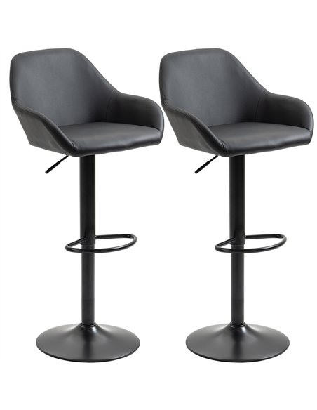 HOMCOM Bar Stools Set of 2, Height Adjustable Swivel Barstools, PU Leather Kitchen Stools with Backs, Armrests and Footrest for 