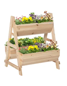 Outsunny 68cm x 57.5cm x 80.5cm 51L Wood Raised Garden Bed, Outdoor Planter Box with Stand, Nonwoven Fabric for Vegetables, Herb