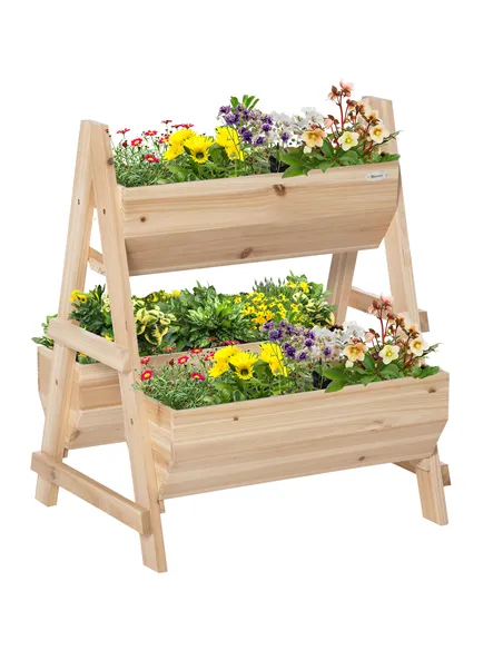 Outsunny 68cm x 57.5cm x 80.5cm 51L Wood Raised Garden Bed, Outdoor Planter Box with Stand, Nonwoven Fabric for Vegetables, Herb