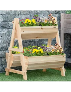 Outsunny 68cm x 57.5cm x 80.5cm 51L Wood Raised Garden Bed, Outdoor Planter Box with Stand, Nonwoven Fabric for Vegetables, Herb 2