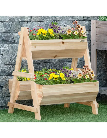Outsunny 68cm x 57.5cm x 80.5cm 51L Wood Raised Garden Bed, Outdoor Planter Box with Stand, Nonwoven Fabric for Vegetables, Herb