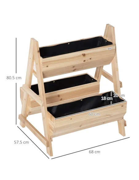 Outsunny 68cm x 57.5cm x 80.5cm 51L Wood Raised Garden Bed, Outdoor Planter Box with Stand, Nonwoven Fabric for Vegetables, Herb