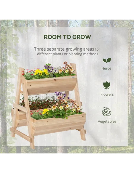 Outsunny 68cm x 57.5cm x 80.5cm 51L Wood Raised Garden Bed, Outdoor Planter Box with Stand, Nonwoven Fabric for Vegetables, Herb