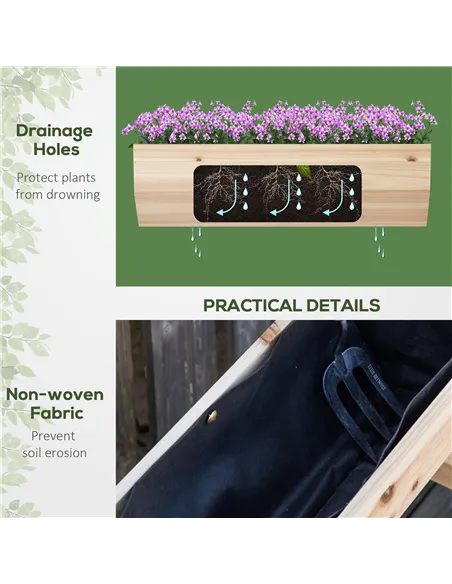 Outsunny 68cm x 57.5cm x 80.5cm 51L Wood Raised Garden Bed, Outdoor Planter Box with Stand, Nonwoven Fabric for Vegetables, Herb