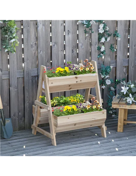 Outsunny 68cm x 57.5cm x 80.5cm 51L Wood Raised Garden Bed, Outdoor Planter Box with Stand, Nonwoven Fabric for Vegetables, Herb
