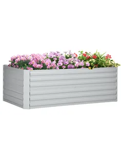 Outsunny Raised Beds for Garden, Galvanised Steel Outdoor Planters with Multi-reinforced Rods, 180 x 90 x 59 cm, Light Grey