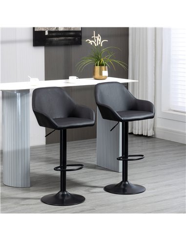 HOMCOM Bar Stools Set of 2, Height Adjustable Swivel Barstools, PU Leather Kitchen Stools with Backs, Armrests and Footrest for 