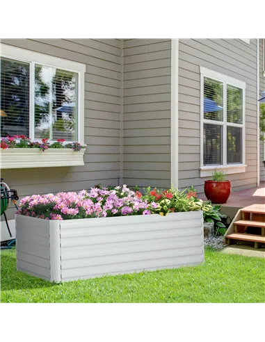 Outsunny Raised Beds for Garden, Galvanised Steel Outdoor Planters with Multi-reinforced Rods, 180 x 90 x 59 cm, Light Grey