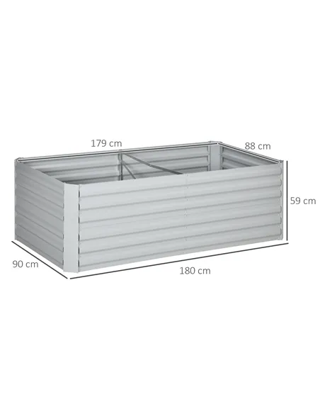 Outsunny Raised Beds for Garden, Galvanised Steel Outdoor Planters with Multi-reinforced Rods, 180 x 90 x 59 cm, Light Grey