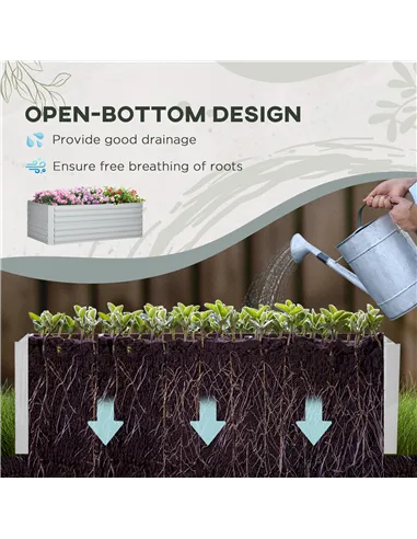 Outsunny Raised Beds for Garden, Galvanised Steel Outdoor Planters with Multi-reinforced Rods, 180 x 90 x 59 cm, Light Grey