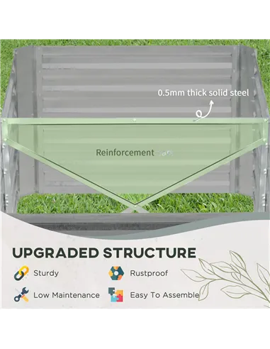 Outsunny Raised Beds for Garden, Galvanised Steel Outdoor Planters with Multi-reinforced Rods, 180 x 90 x 59 cm, Light Grey