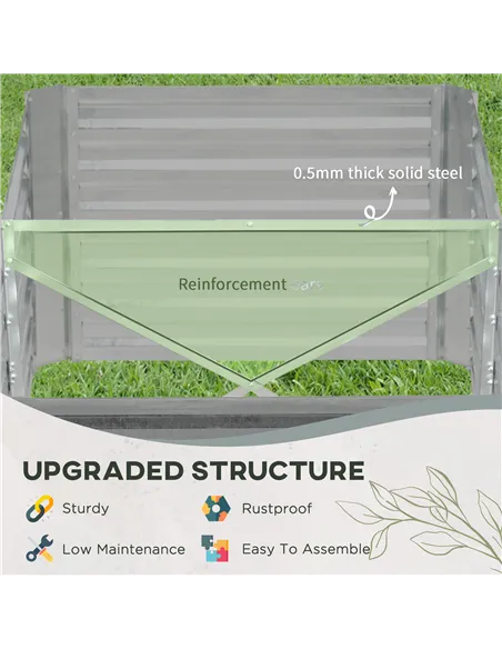 Outsunny Raised Beds for Garden, Galvanised Steel Outdoor Planters with Multi-reinforced Rods, 180 x 90 x 59 cm, Light Grey