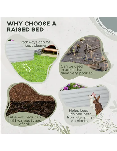 Outsunny Raised Beds for Garden, Galvanised Steel Outdoor Planters with Multi-reinforced Rods, 180 x 90 x 59 cm, Light Grey