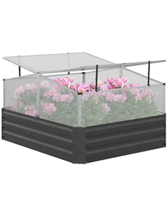 Outsunny Outsuuny Galvanised Raised Garden Bed, Outdoor Planter Box with Greenhouse and Cover for Vegetables, Flowers, Dark Grey