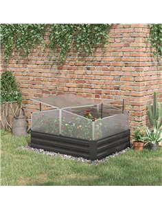 Outsunny Outsuuny Galvanised Raised Garden Bed, Outdoor Planter Box with Greenhouse and Cover for Vegetables, Flowers, Dark Grey 2