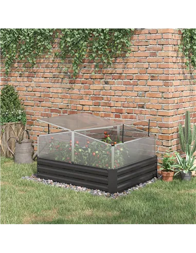 Outsunny Outsuuny Galvanised Raised Garden Bed, Outdoor Planter Box with Greenhouse and Cover for Vegetables, Flowers, Dark Grey