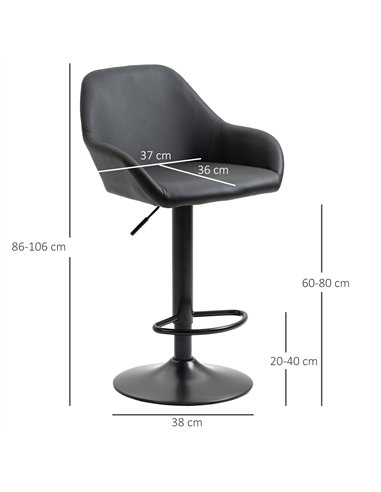 HOMCOM Bar Stools Set of 2, Height Adjustable Swivel Barstools, PU Leather Kitchen Stools with Backs, Armrests and Footrest for 