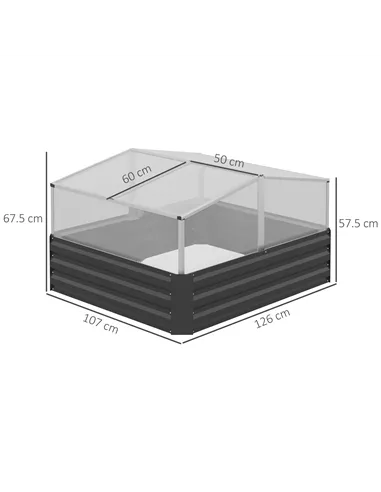 Outsunny Outsuuny Galvanised Raised Garden Bed, Outdoor Planter Box with Greenhouse and Cover for Vegetables, Flowers, Dark Grey