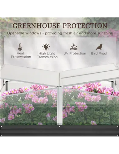 Outsunny Outsuuny Galvanised Raised Garden Bed, Outdoor Planter Box with Greenhouse and Cover for Vegetables, Flowers, Dark Grey