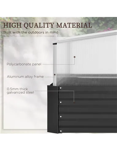 Outsunny Outsuuny Galvanised Raised Garden Bed, Outdoor Planter Box with Greenhouse and Cover for Vegetables, Flowers, Dark Grey