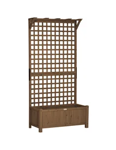 Outsunny Raised Bed with Drainage Holes, Wood Planter with Trellis for Climbing Plants to Grow Vegetables, Flowers, Brown