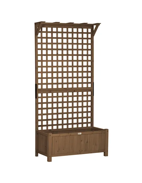 Outsunny Raised Bed with Drainage Holes, Wood Planter with Trellis for Climbing Plants to Grow Vegetables, Flowers, Brown