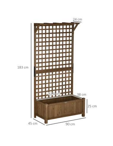 Outsunny Raised Bed with Drainage Holes, Wood Planter with Trellis for Climbing Plants to Grow Vegetables, Flowers, Brown