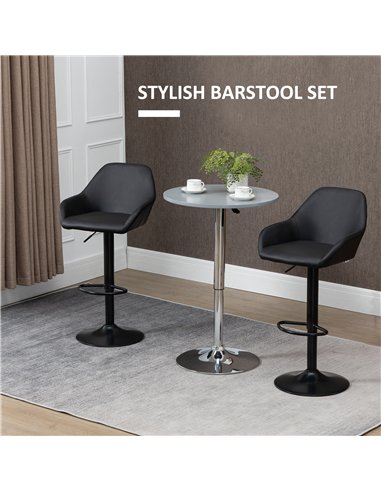 HOMCOM Bar Stools Set of 2, Height Adjustable Swivel Barstools, PU Leather Kitchen Stools with Backs, Armrests and Footrest for 