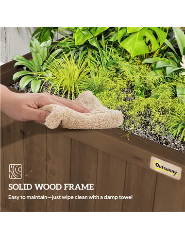 Outsunny Raised Bed with Drainage Holes, Wood Planter with Trellis for Climbing Plants to Grow Vegetables, Flowers, Brown