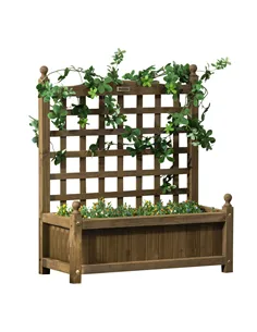 Outsunny Garden Planters with Trellis for Climbing Vines, Wood Raised Beds for Garden, Flower Pot, Indoor Outdoor, Brown