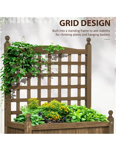 Outsunny Garden Planters with Trellis for Climbing Vines, Wood Raised Beds for Garden, Flower Pot, Indoor Outdoor, Brown