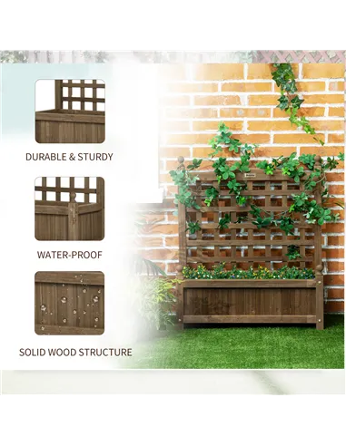 Outsunny Garden Planters with Trellis for Climbing Vines, Wood Raised Beds for Garden, Flower Pot, Indoor Outdoor, Brown