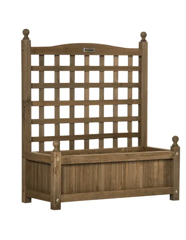 Outsunny Garden Planters with Trellis for Climbing Vines, Wood Raised Beds for Garden, Flower Pot, Indoor Outdoor, Brown