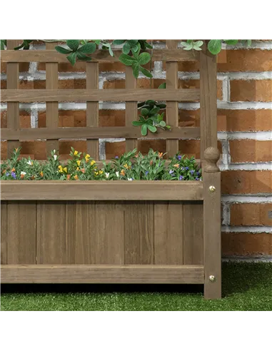 Outsunny Garden Planters with Trellis for Climbing Vines, Wood Raised Beds for Garden, Flower Pot, Indoor Outdoor, Brown