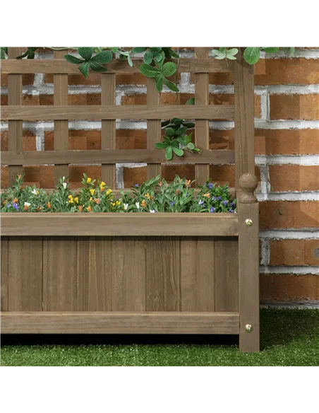 Outsunny Garden Planters with Trellis for Climbing Vines, Wood Raised Beds for Garden, Flower Pot, Indoor Outdoor, Brown