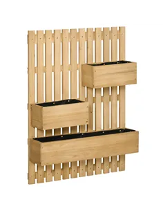 Outsunny Wall-mounted Wooden Garden Planters with Trellis, Drainage Holes and 3 Planter Boxes for Patio, Natural